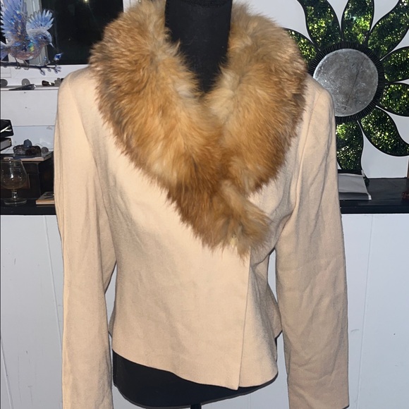 Marvin Richards Cream Blazer with Tan REAL FOX Fur Collar - Picture 2 of 7